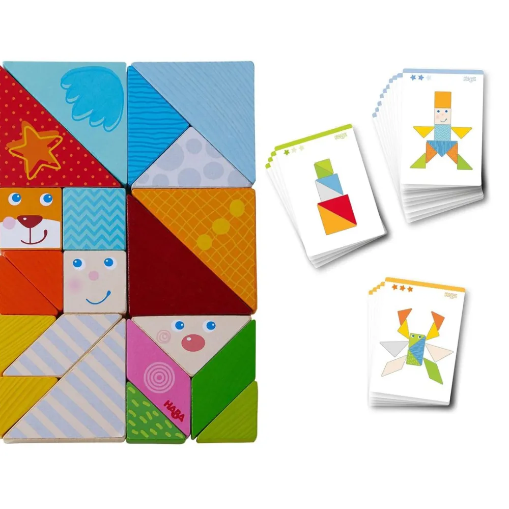 HABA Arranging Game Funny Faces Tangram Wooden Tiles< Wooden Building Blocks