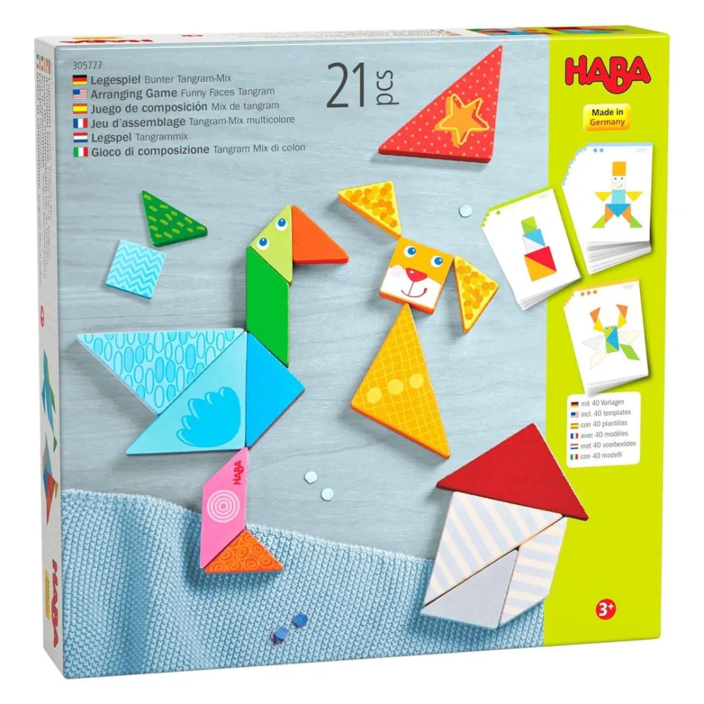 HABA Arranging Game Funny Faces Tangram Wooden Tiles< Wooden Building Blocks