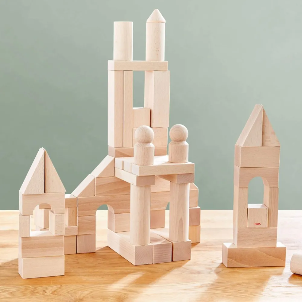 HABA Basic Building Blocks 60 Piece Large Starter Set< Wooden Stacking Toys & Arranging Games