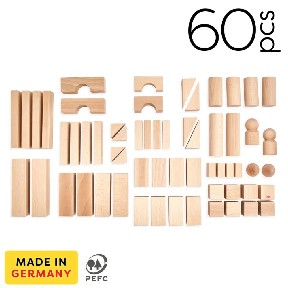 HABA Basic Building Blocks 60 Piece Large Starter Set< Wooden Stacking Toys & Arranging Games