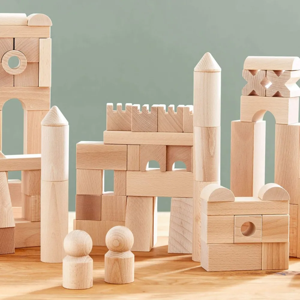 HABA Basic Building Blocks 102 Piece Extra Large Wooden Starter Set< Wooden Stacking Toys & Arranging Games