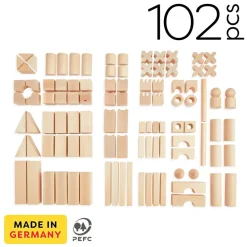 HABA Basic Building Blocks 102 Piece Extra Large Wooden Starter Set< Wooden Stacking Toys & Arranging Games