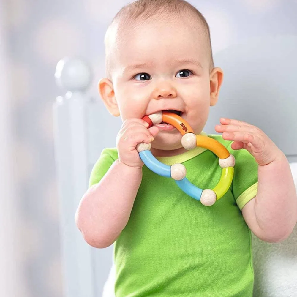 HABA Color Snake Wooden Rattle & Fidget Toy< Grasping + Teething Toys