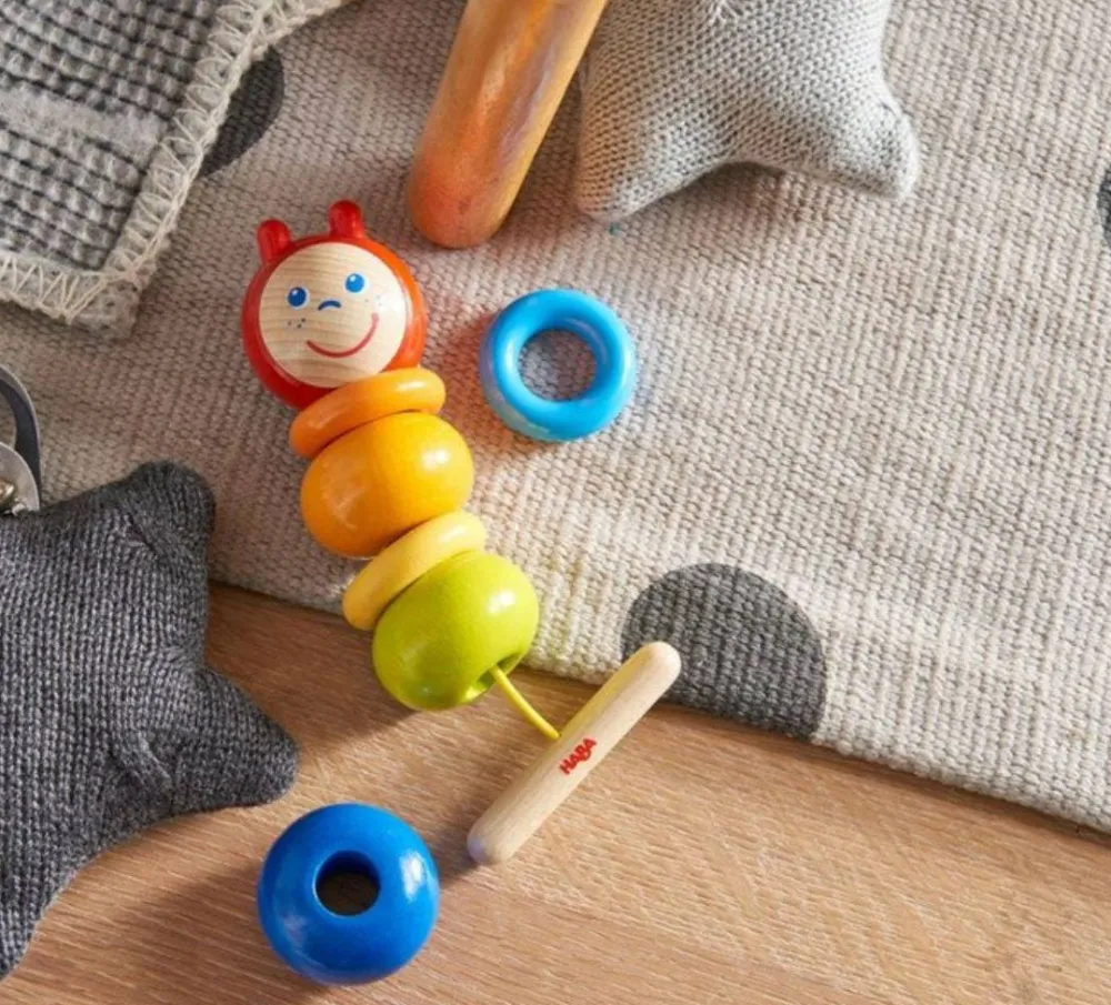 HABA Colorful Caterpillar Wooden Threading Toy< Lacing Toys + Motor Skills