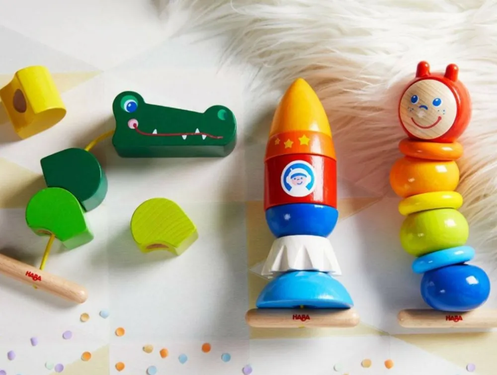 HABA Colorful Caterpillar Wooden Threading Toy< Lacing Toys + Motor Skills