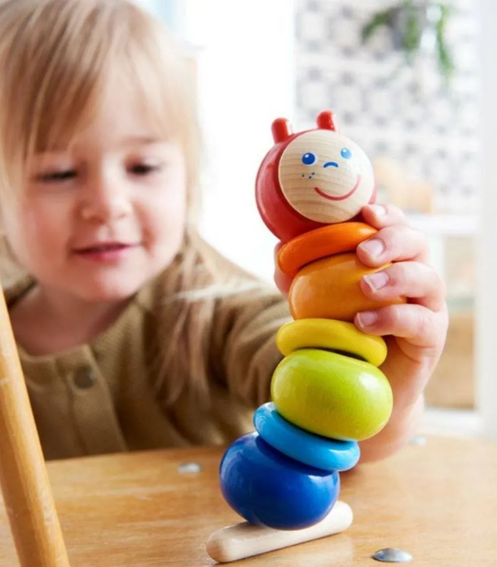 HABA Colorful Caterpillar Wooden Threading Toy< Lacing Toys + Motor Skills