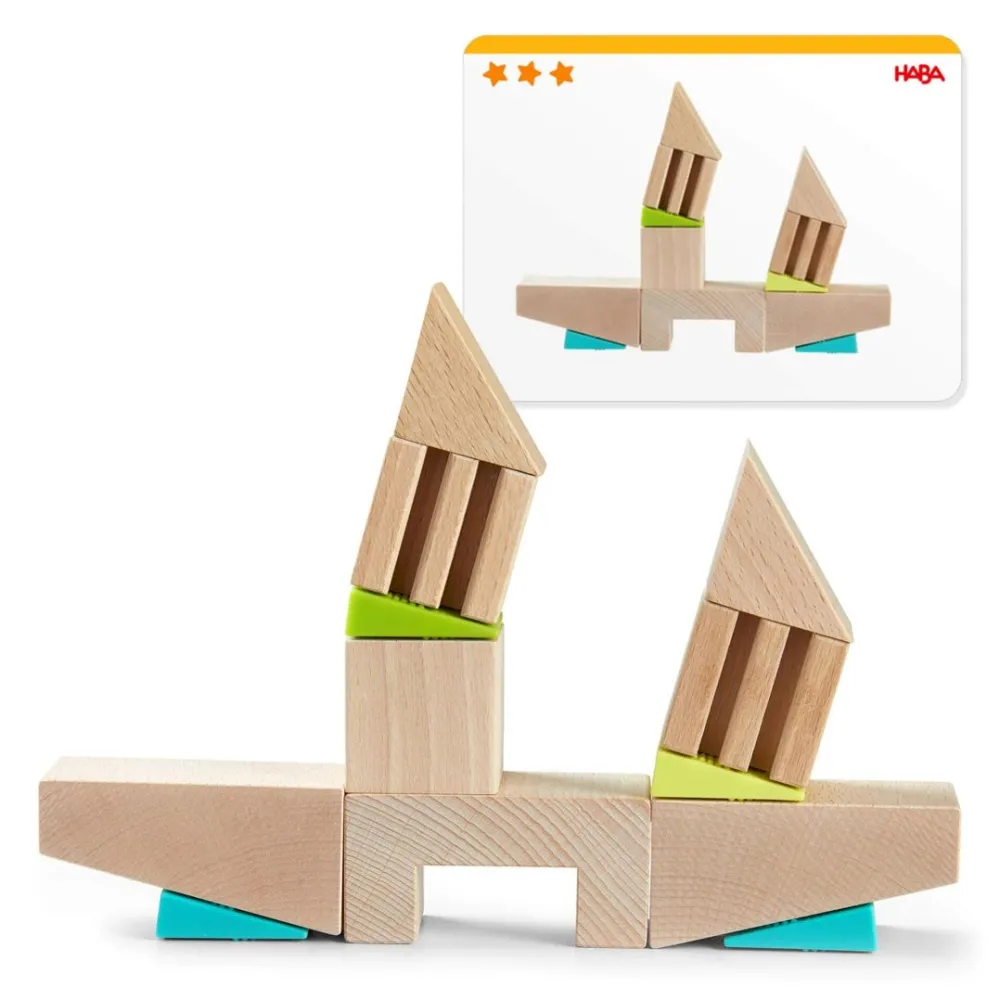 HABA Crooked Towers Wooden Blocks< Shape Sorters + Stacking Toys