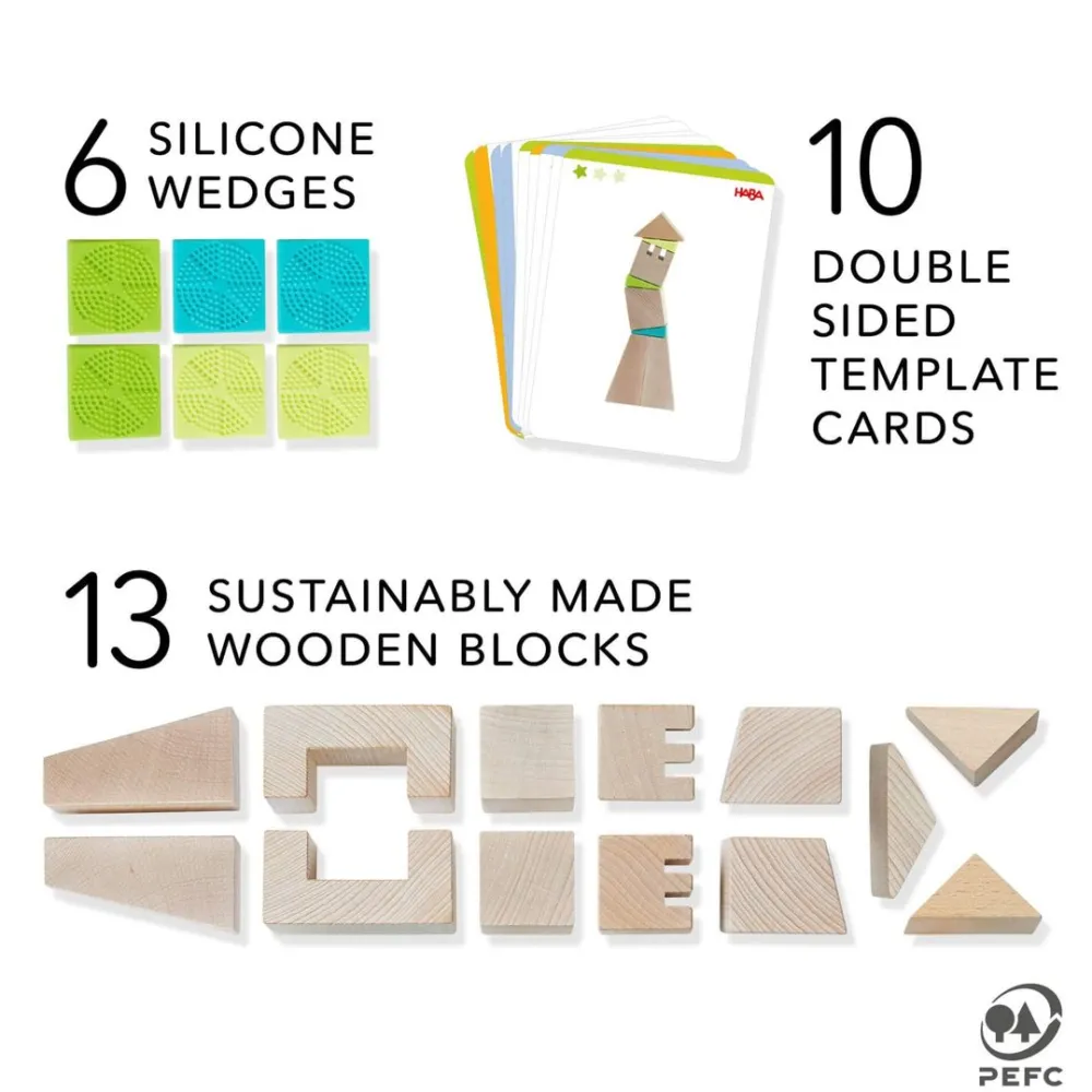 HABA Crooked Towers Wooden Blocks< Shape Sorters + Stacking Toys