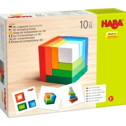 HABA 3D Rainbow Cube Arranging Game< Wooden Building Blocks