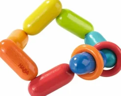 HABA Dilly-Dally Wooden Rattle With Plastic Rings< Grasping + Teething Toys