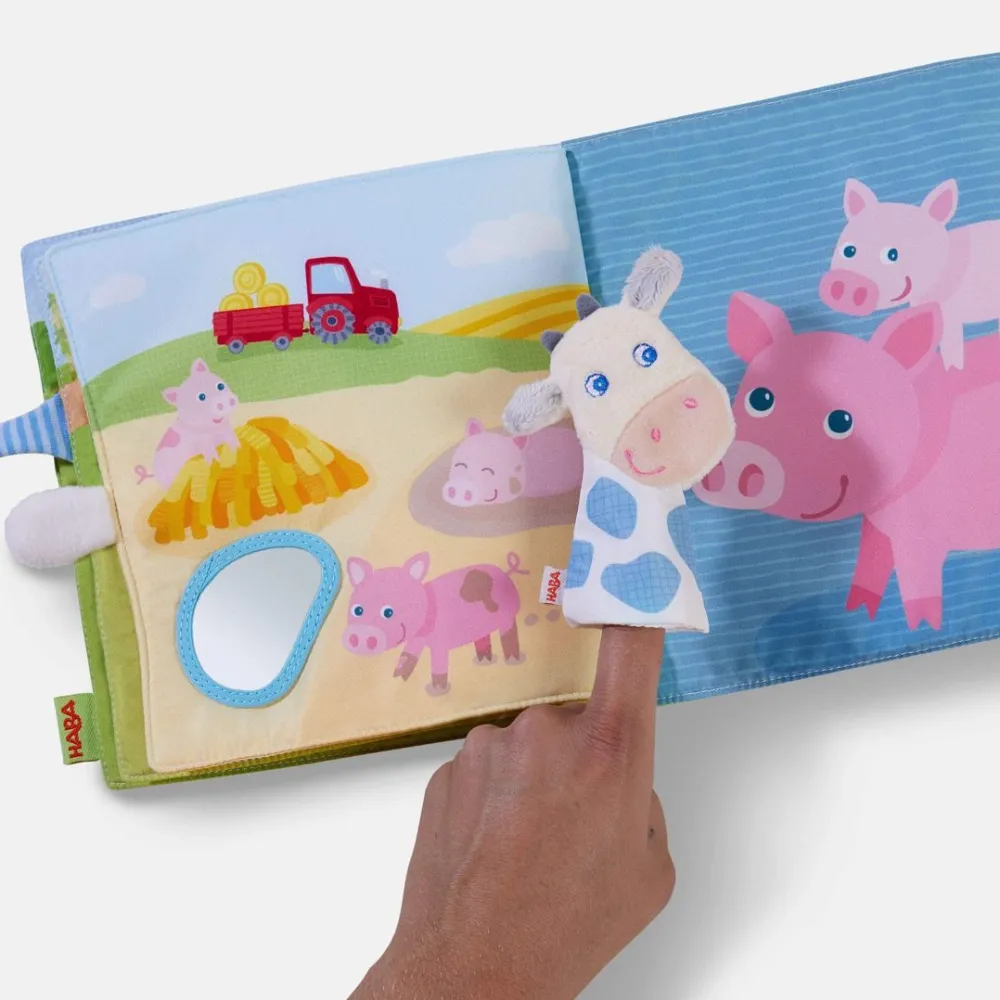 HABA Down On The Farm Soft Book With Cow Puppet< Plush Baby Toys