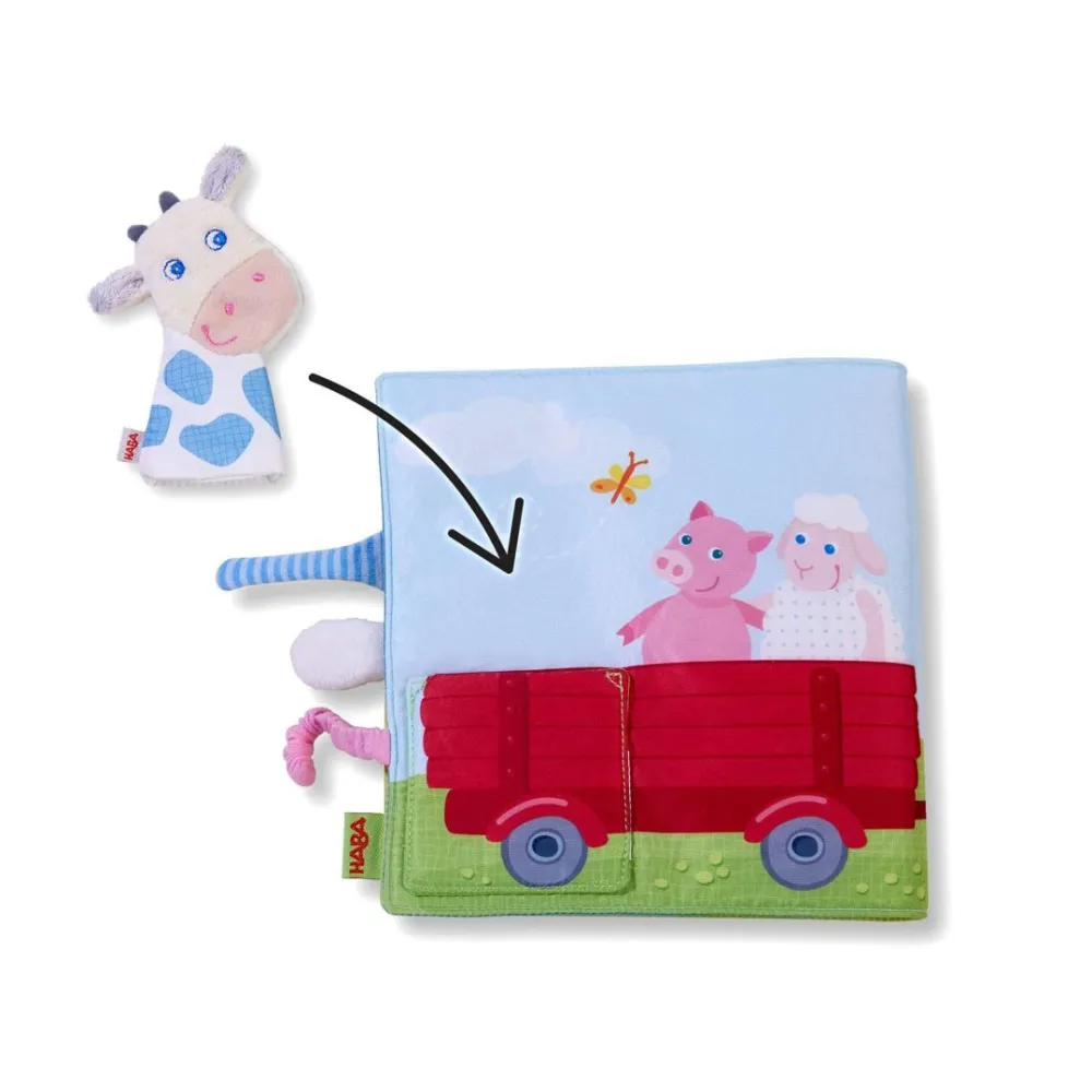 HABA Down On The Farm Soft Book With Cow Puppet< Plush Baby Toys