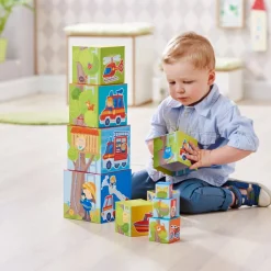 HABA Fire Brigade Sturdy Cardboard Stacking Cubes< Shape Sorters + Stacking Toys