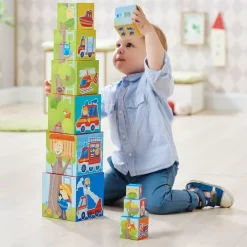 HABA Fire Brigade Sturdy Cardboard Stacking Cubes< Shape Sorters + Stacking Toys