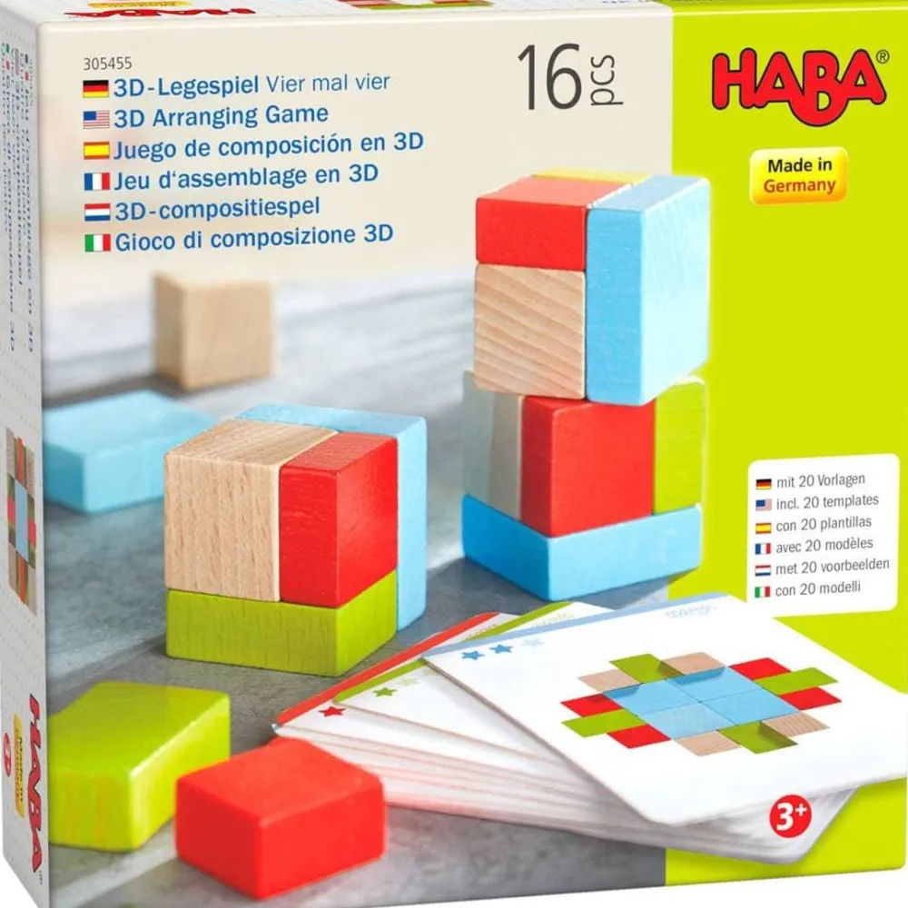 HABA Four By Four 3D Arranging Game Wooden Building Blocks< Wooden Stacking Toys & Arranging Games