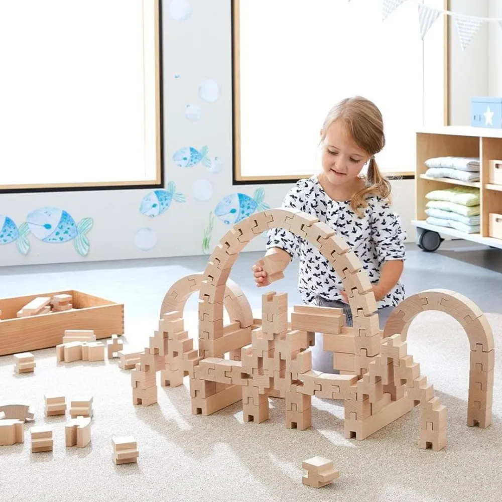 HABA Interlocking Wooden Blocks Construction Set< Wooden Building Blocks