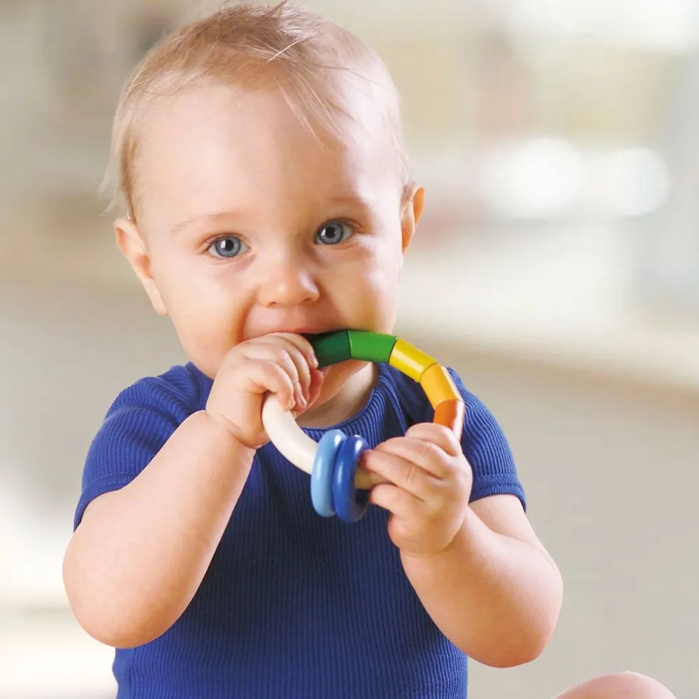 HABA Kringelring Wooden Baby Rattle< Grasping + Teething Toys