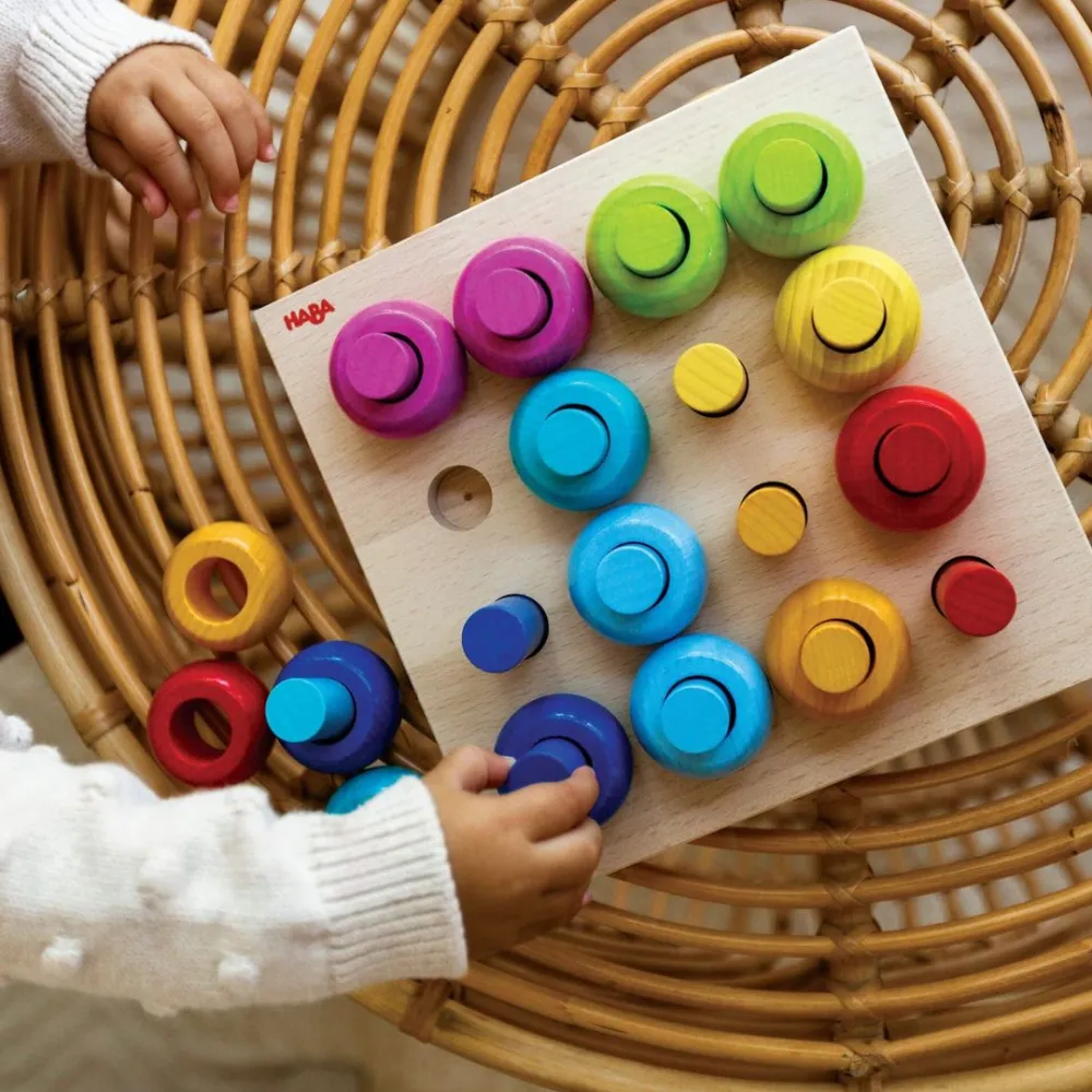 HABA Rainbow Whirls Wooden Sorting And Stacking Game< Arranging Games