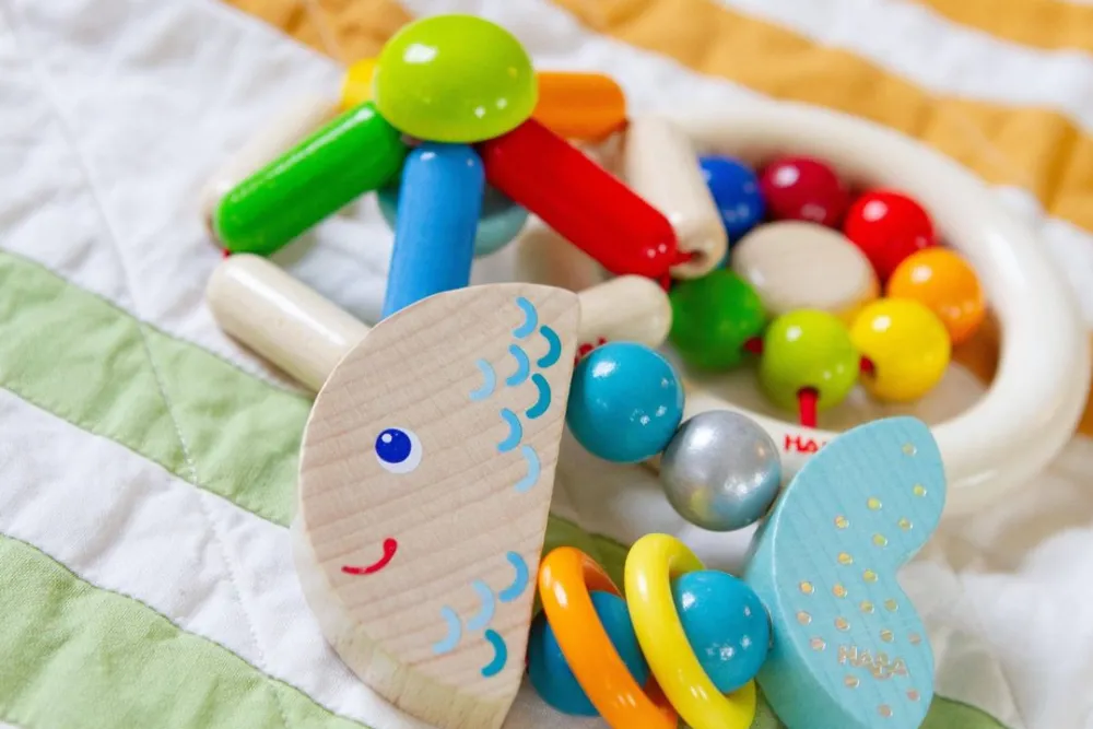 HABA Rattlefish Wooden Baby Rattle< Grasping + Teething Toys