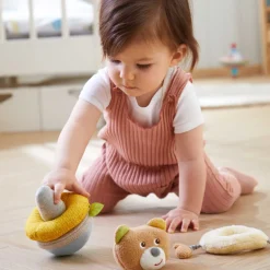 HABA Roly Poly Bear Wobbling Soft Baby Toy With Stacking Rings< Plush Baby Toys