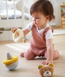 HABA Roly Poly Bear Wobbling Soft Baby Toy With Stacking Rings< Plush Baby Toys