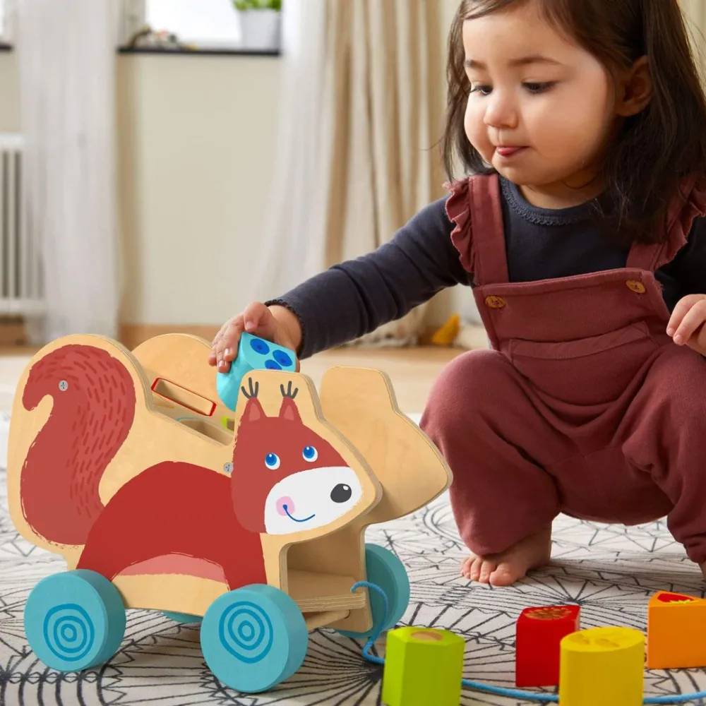 HABA Squirrel Pull Along Toy Sorting Box< Wooden Stacking Toys & Arranging Games