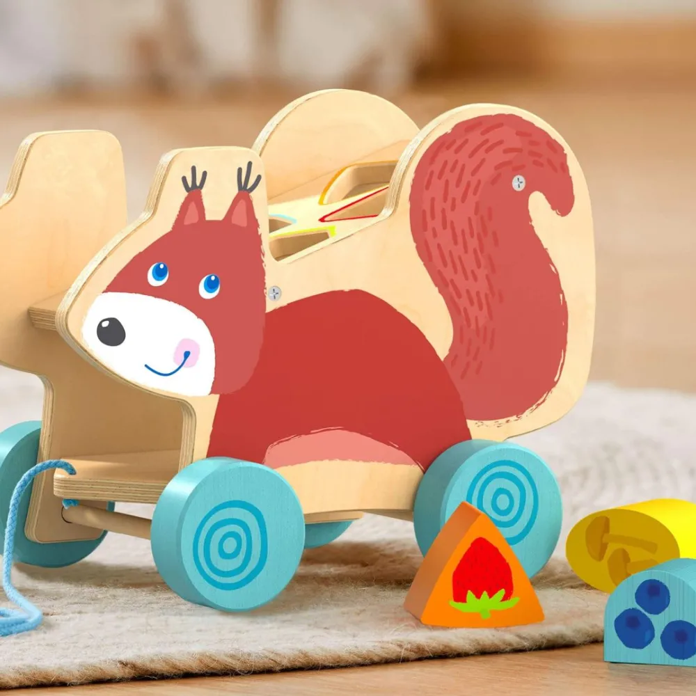 HABA Squirrel Pull Along Toy Sorting Box< Wooden Stacking Toys & Arranging Games