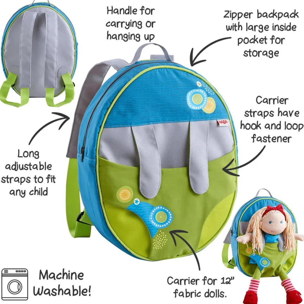 HABA Summer Meadow Backpack To Carry 12" Soft Dolls< Doll Clothes + Accessories