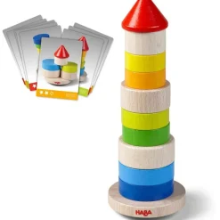 HABA Wobbly Tower Wooden Stacking Game< Shape Sorters + Stacking Toys